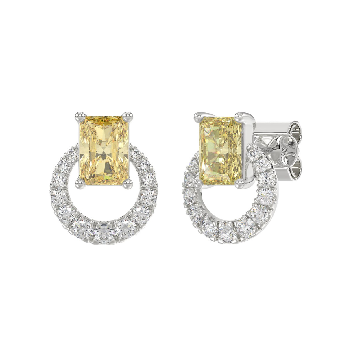 14K WHITE GOLD 2 1/2CT ROUND/YELLOW RADIANT DIAMOND LADIES EARRINGS