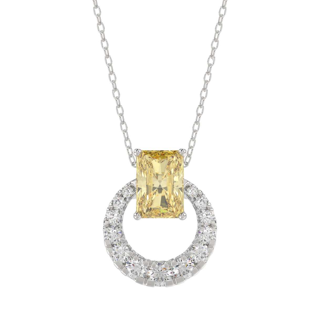 14K WHITE GOLD 2.00CT ROUND/RADIANT DIAMOND LADIES PENDANT WITH CHAIN