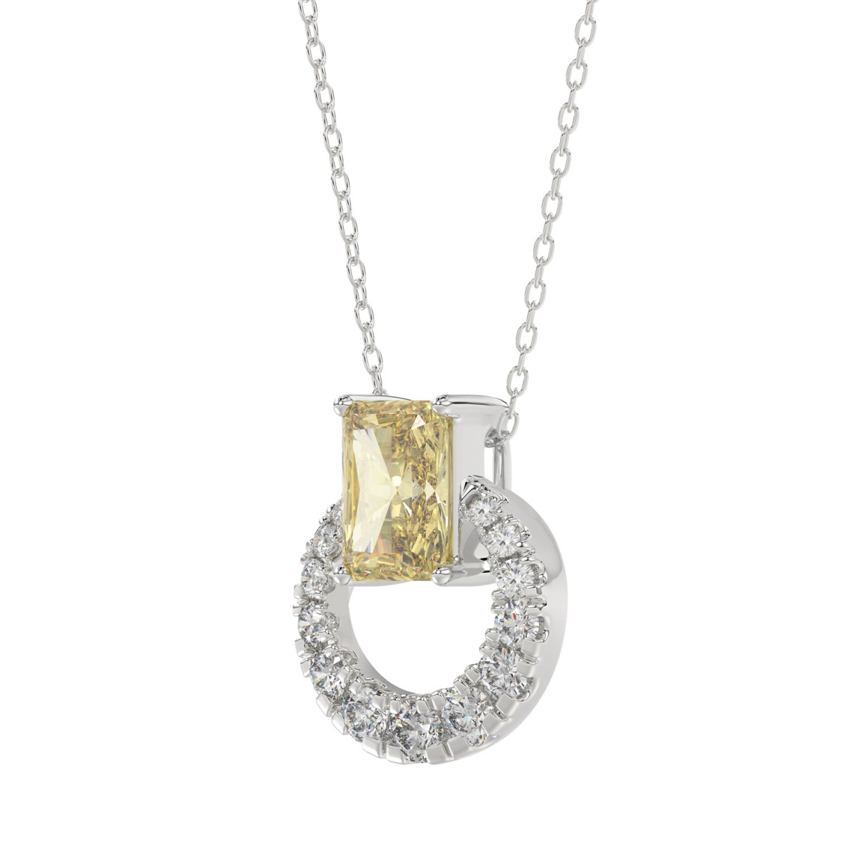 14K WHITE GOLD 2.00CT ROUND/RADIANT DIAMOND LADIES PENDANT WITH CHAIN