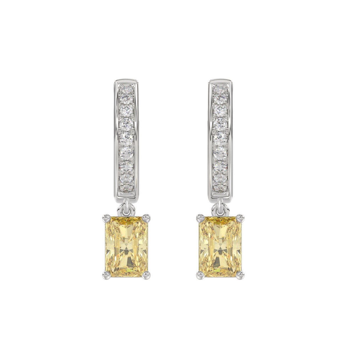 14K WHITE GOLD 2 1/4CT ROUND/YELLOW RADIANT DIAMOND LADIES EARRINGS