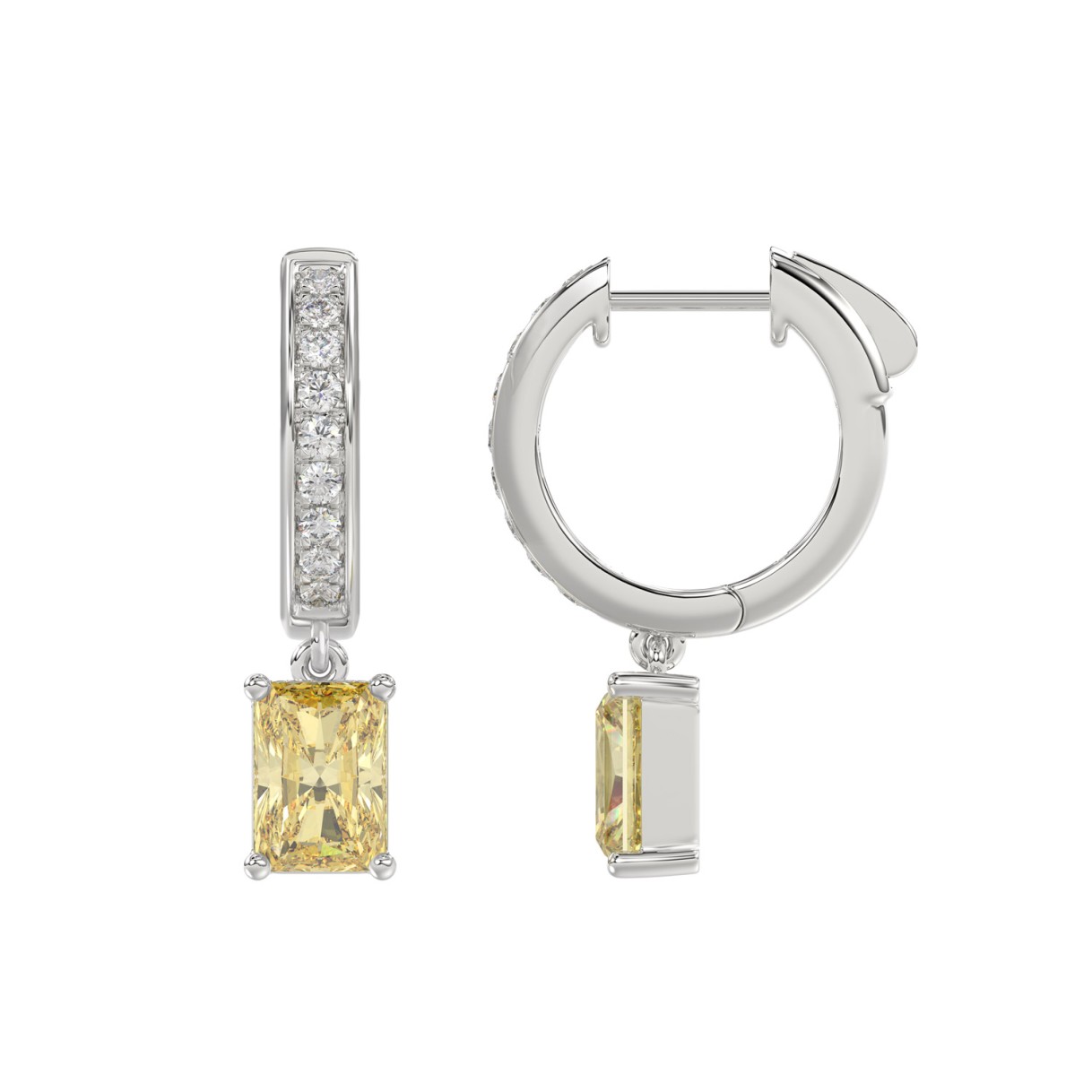 14K WHITE GOLD 2 1/4CT ROUND/YELLOW RADIANT DIAMOND LADIES EARRINGS