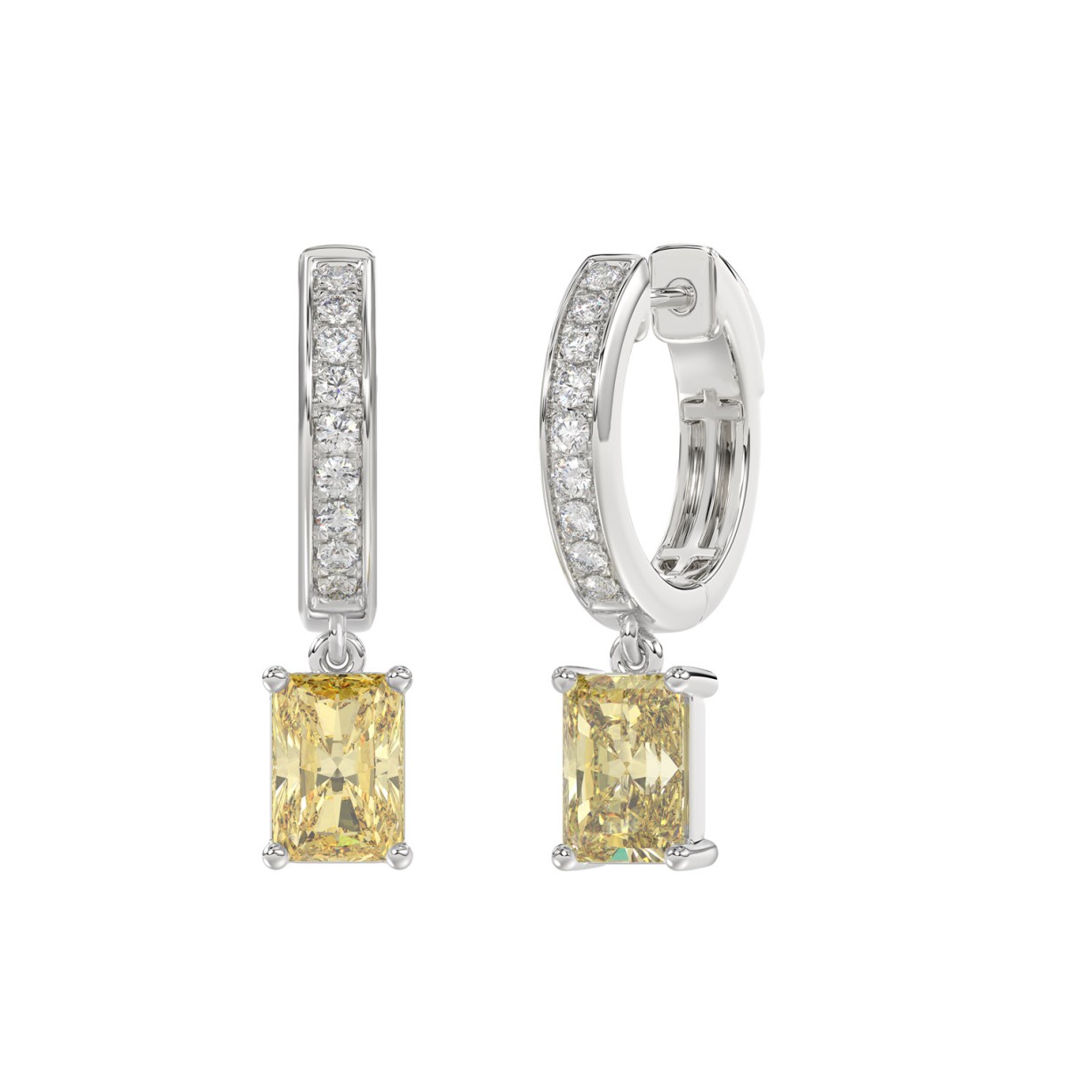 14K WHITE GOLD 2 1/4CT ROUND/YELLOW RADIANT DIAMOND LADIES EARRINGS