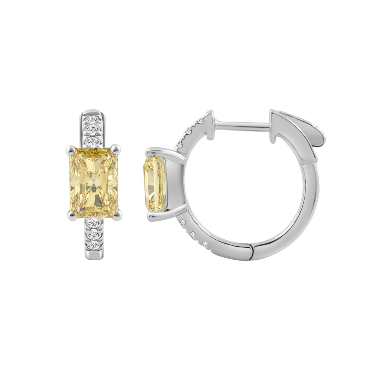 14K WHITE GOLD 2 1/6CT ROUND/RADIANT DIAMOND LADIES EARRINGS
