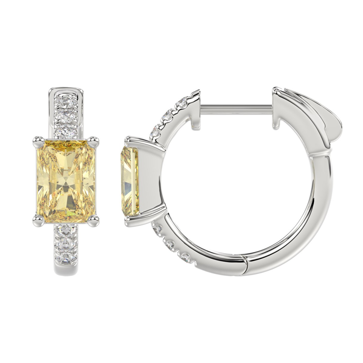 14K WHITE GOLD 2 1/6CT ROUND/YELLOW RADIANT DIAMOND LADIES EARRINGS