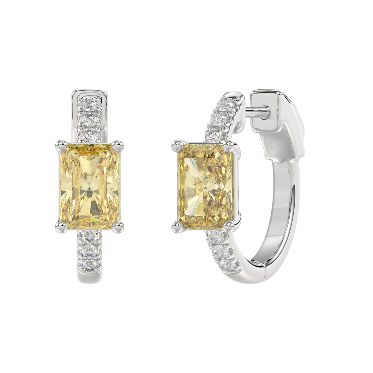 14K WHITE GOLD 2 1/6CT ROUND/YELLOW RADIANT DIAMOND LADIES EARRINGS