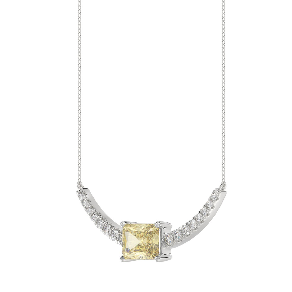 14K WHITE GOLD 1 3/4CT ROUND/RADIANT DIAMOND LADIES NECKLACE