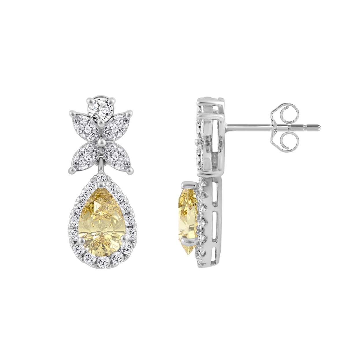 14K WHITE GOLD 3 1/2CT ROUND/PAER/MARQUISE DIAMOND LADIES EARRINGS