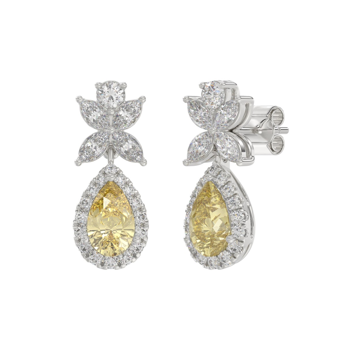 14K WHITE GOLD 3 1/2CT ROUND/PAER/MARQUISE DIAMOND LADIES EARRINGS