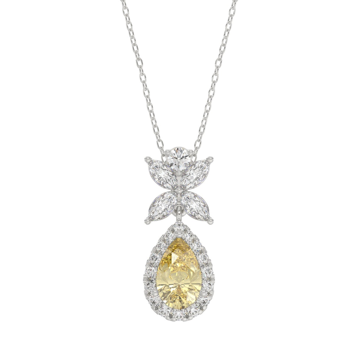 14K WHITE GOLD 2 1/2CT ROUND/MARQUISE/PEAR DIAMOND LADIES PENDANT WITH CHAIN
