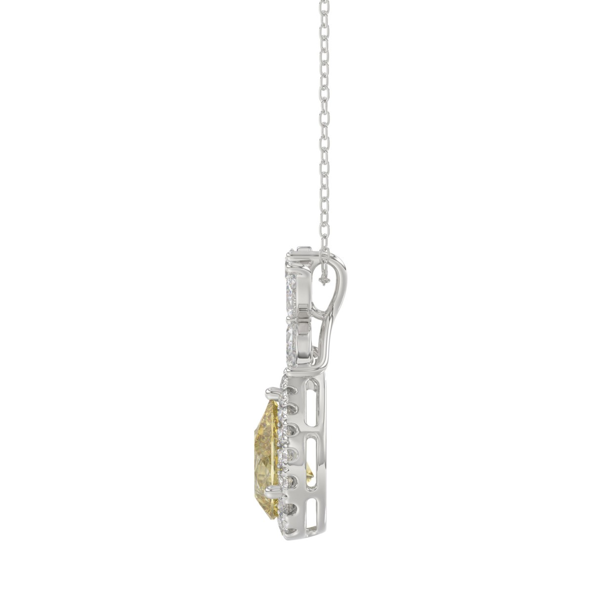 14K WHITE GOLD 2 1/2CT ROUND/MARQUISE/YELLOW PEAR DIAMOND LADIES PENDANT WITH CHAIN