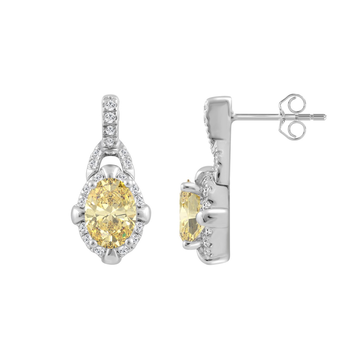 14K WHITE GOLD 2 1/3CT ROUND/OVAL DIAMOND LADIES EARRINGS
