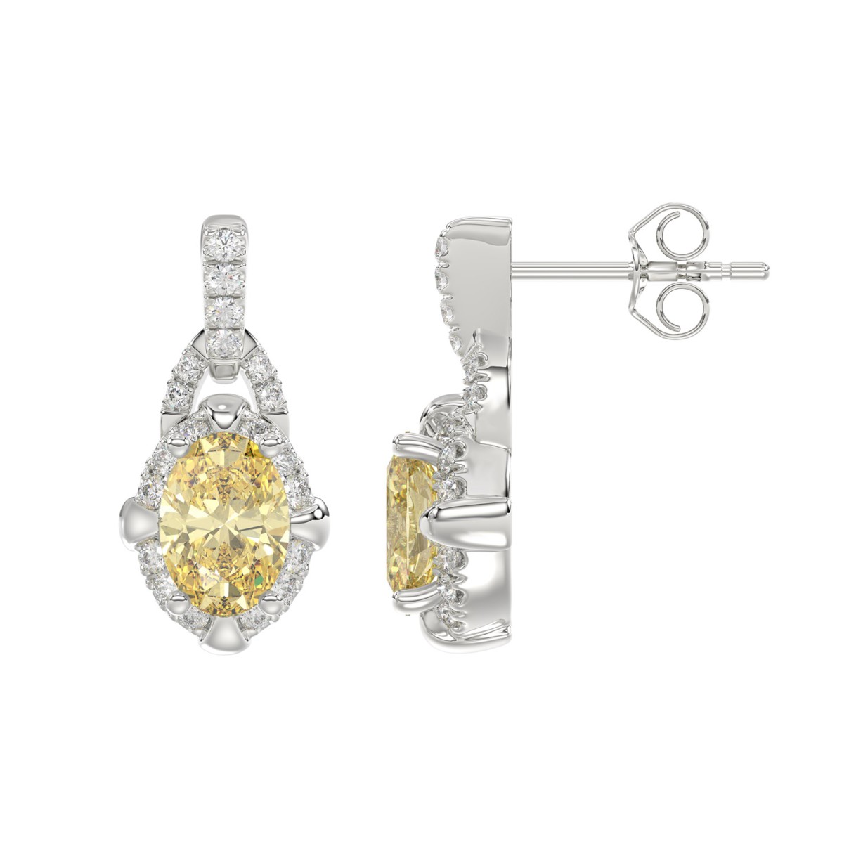14K WHITE GOLD 2 1/3CT ROUND/YELLOW OVAL DIAMOND LADIES EARRINGS