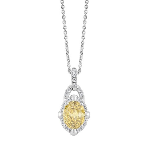 14K WHITE GOLD 1 3/4CT ROUND/OVAL DIAMOND LADIES PENDANT WITH CHAIN