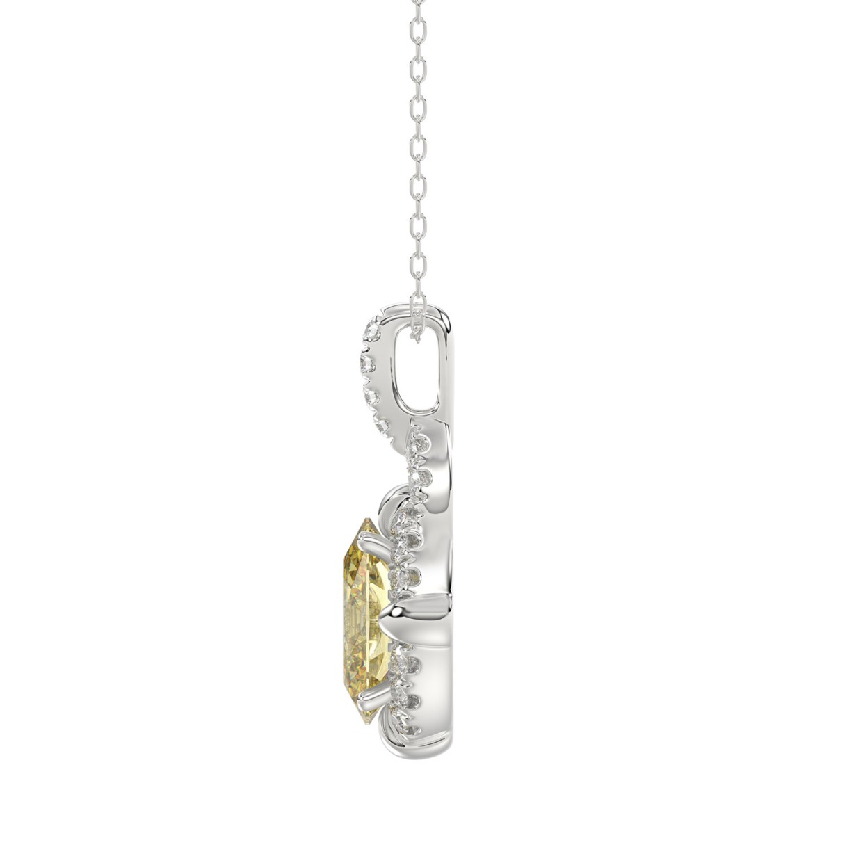 14K WHITE GOLD 1 3/4CT ROUND/YELLOW OVAL DIAMOND LADIES PENDANT WITH CHAIN