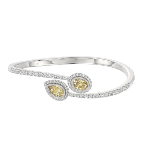 14K WHITE GOLD 3 1/2CT ROUND/OVAL/PEAR DIAMOND LADIES BANGLE