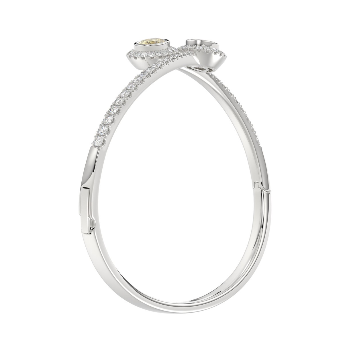 14K WHITE GOLD 3 1/2CT ROUND/OVAL/PEAR DIAMOND LADIES BANGLE (YELLOW PEAR/YELLOW OVAL DIAMOND)