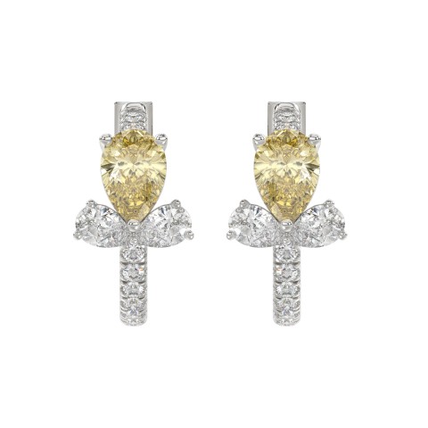 14K WHITE GOLD 3 1/4CT ROUND/PEAR DIAMOND LADIES EARRINGS