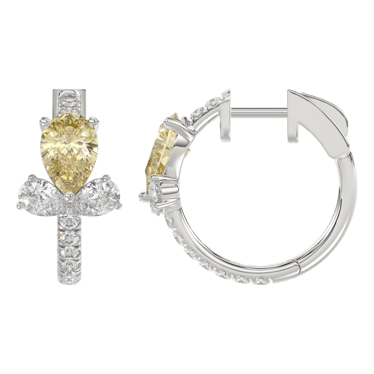14K WHITE GOLD 3 1/4CT ROUND/PEAR DIAMOND LADIES EARRINGS