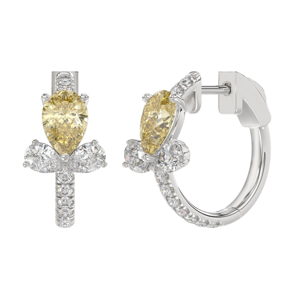 14K WHITE GOLD 3 1/4CT ROUND/PEAR DIAMOND LADIES EARRINGS