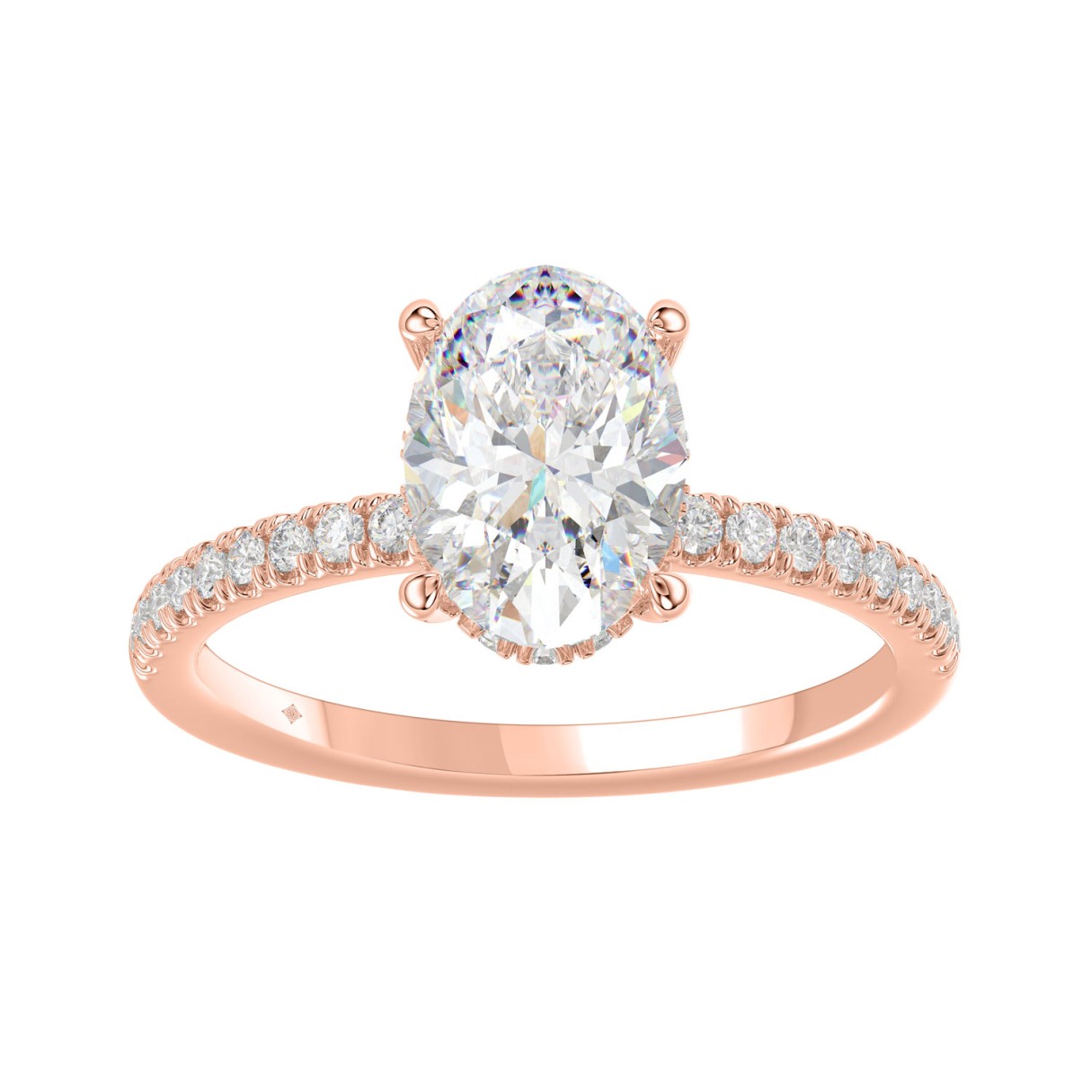 14K ROSE GOLD 2 1/5CT ROUND/OVAL DIAMOND LADIES RING (CENTER STONE OVAL DIAMOND 2CT)