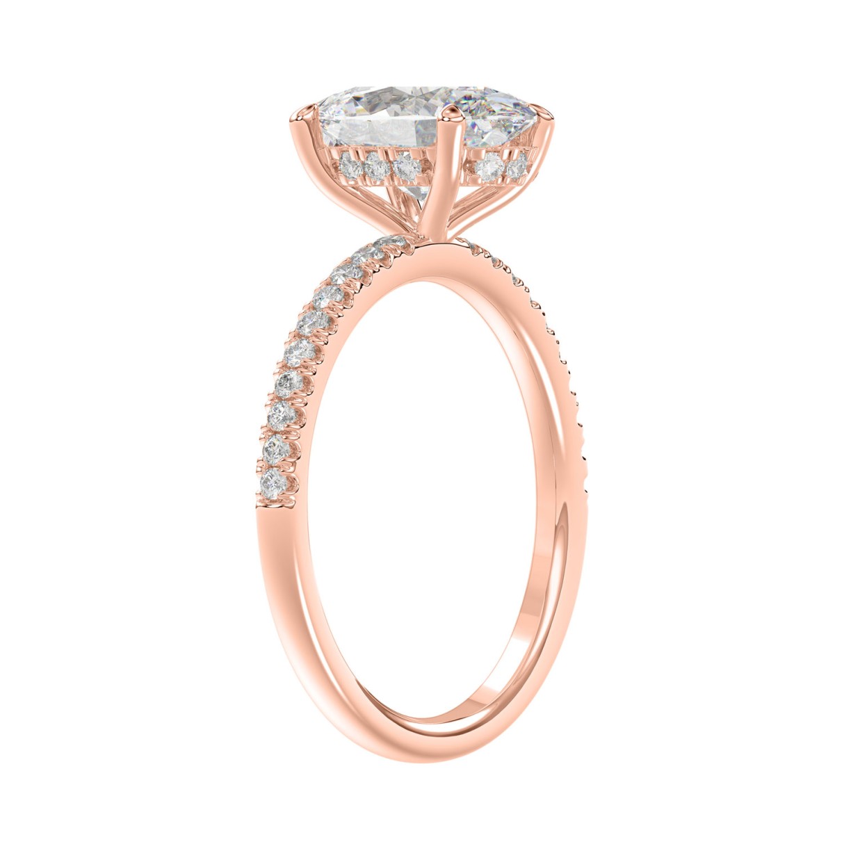14K ROSE GOLD 2 1/5CT ROUND/OVAL DIAMOND LADIES RING (CENTER STONE OVAL DIAMOND 2CT)