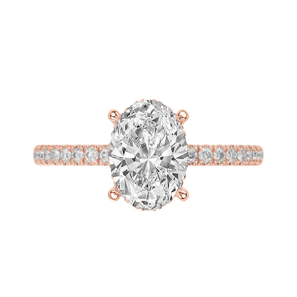14K ROSE GOLD 2 1/5CT ROUND/OVAL DIAMOND LADIES RING (CENTER STONE OVAL DIAMOND 2CT)