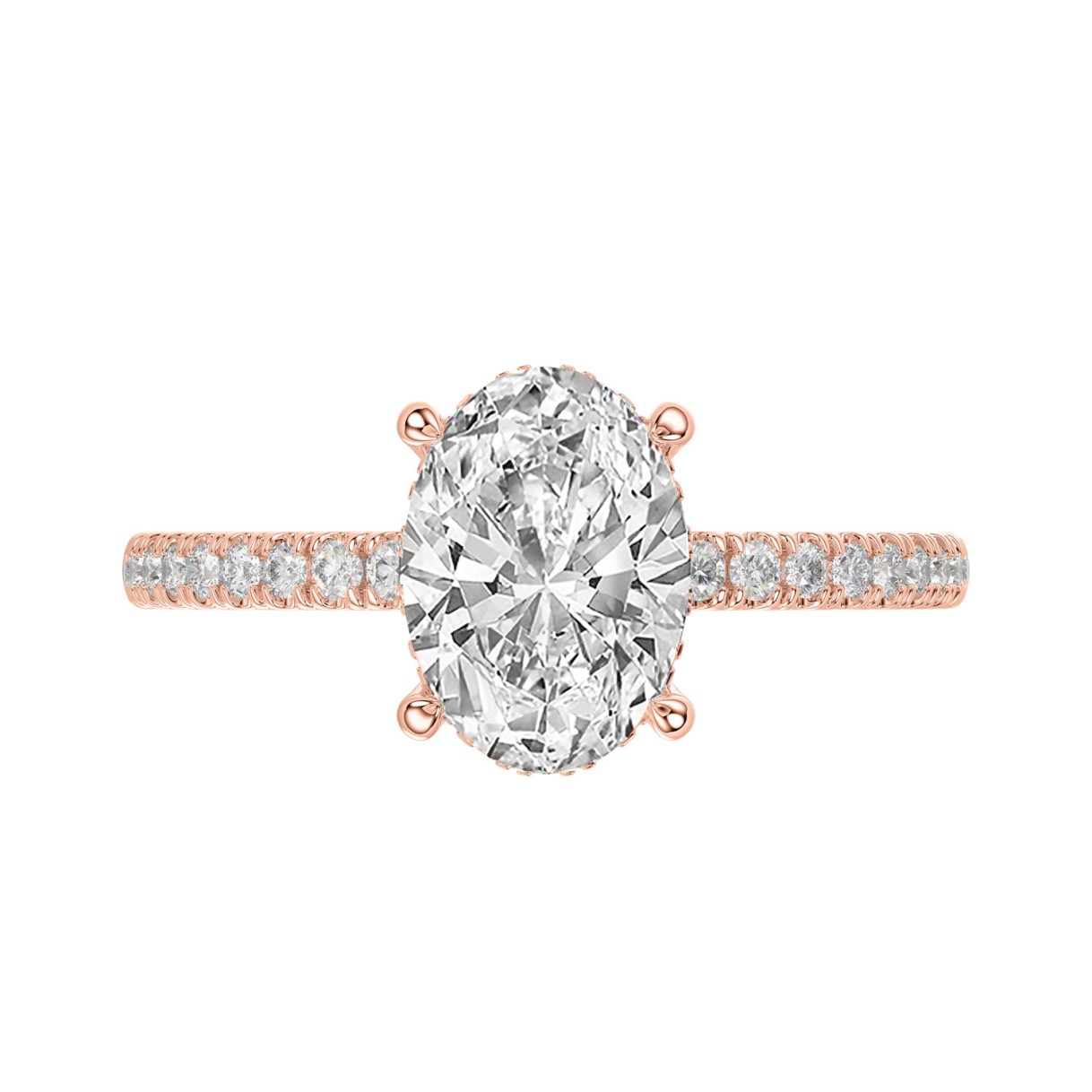 14K ROSE GOLD 2 1/5CT ROUND/OVAL DIAMOND LADIES RING (CENTER STONE OVAL DIAMOND 2CT)