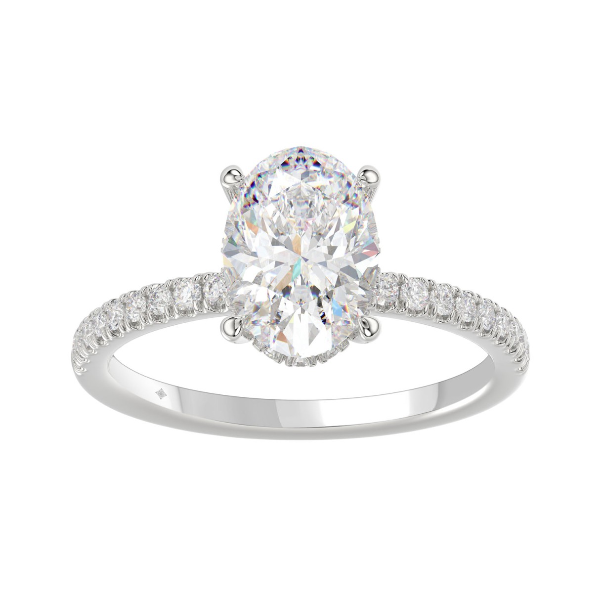 14K WHITE GOLD 2 1/5CT ROUND/OVAL DIAMOND LADIES RING (CENTER STONE OVAL DIAMOND 2CT)