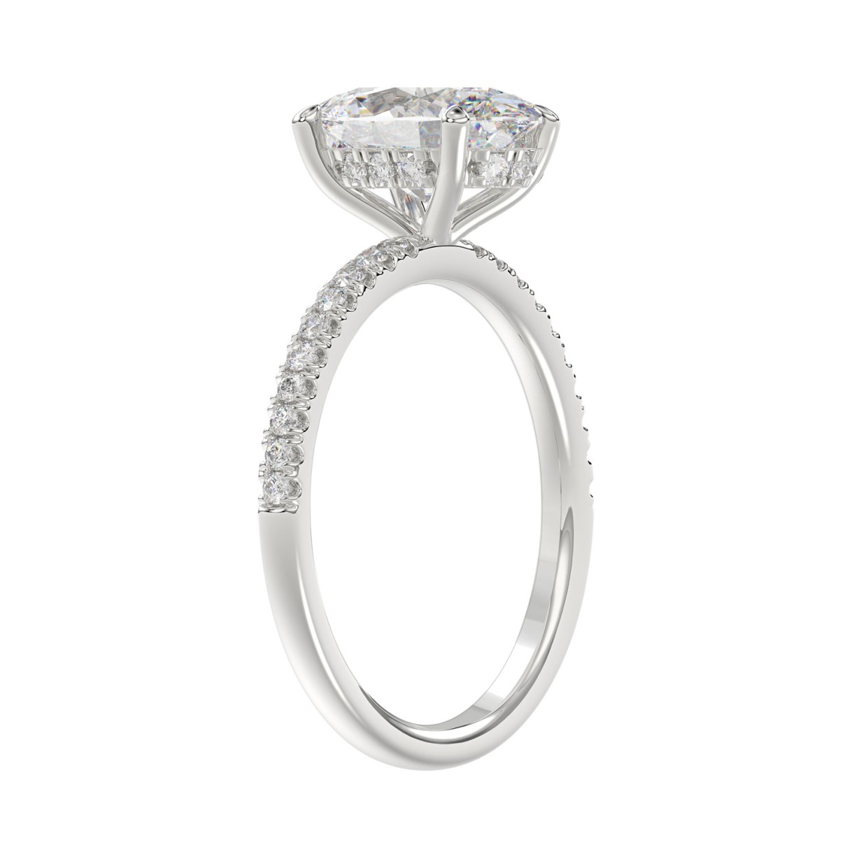 14K WHITE GOLD 2 1/5CT ROUND/OVAL DIAMOND LADIES RING (CENTER STONE OVAL DIAMOND 2CT)
