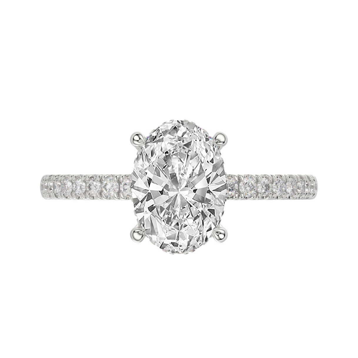 14K WHITE GOLD 2 1/5CT ROUND/OVAL DIAMOND LADIES RING (CENTER STONE OVAL DIAMOND 2CT)