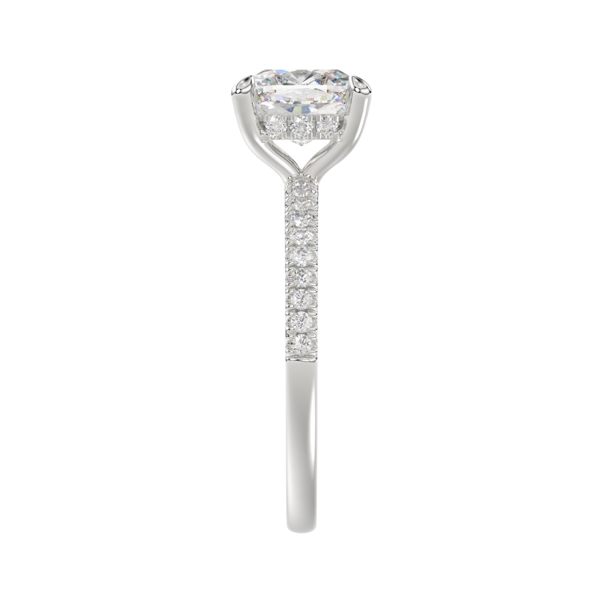 14K WHITE GOLD 2 1/4CT ROUND/CUSHION DIAMOND LADIES RING (CENTER STONE CUSHION DIAMOND 2CT)