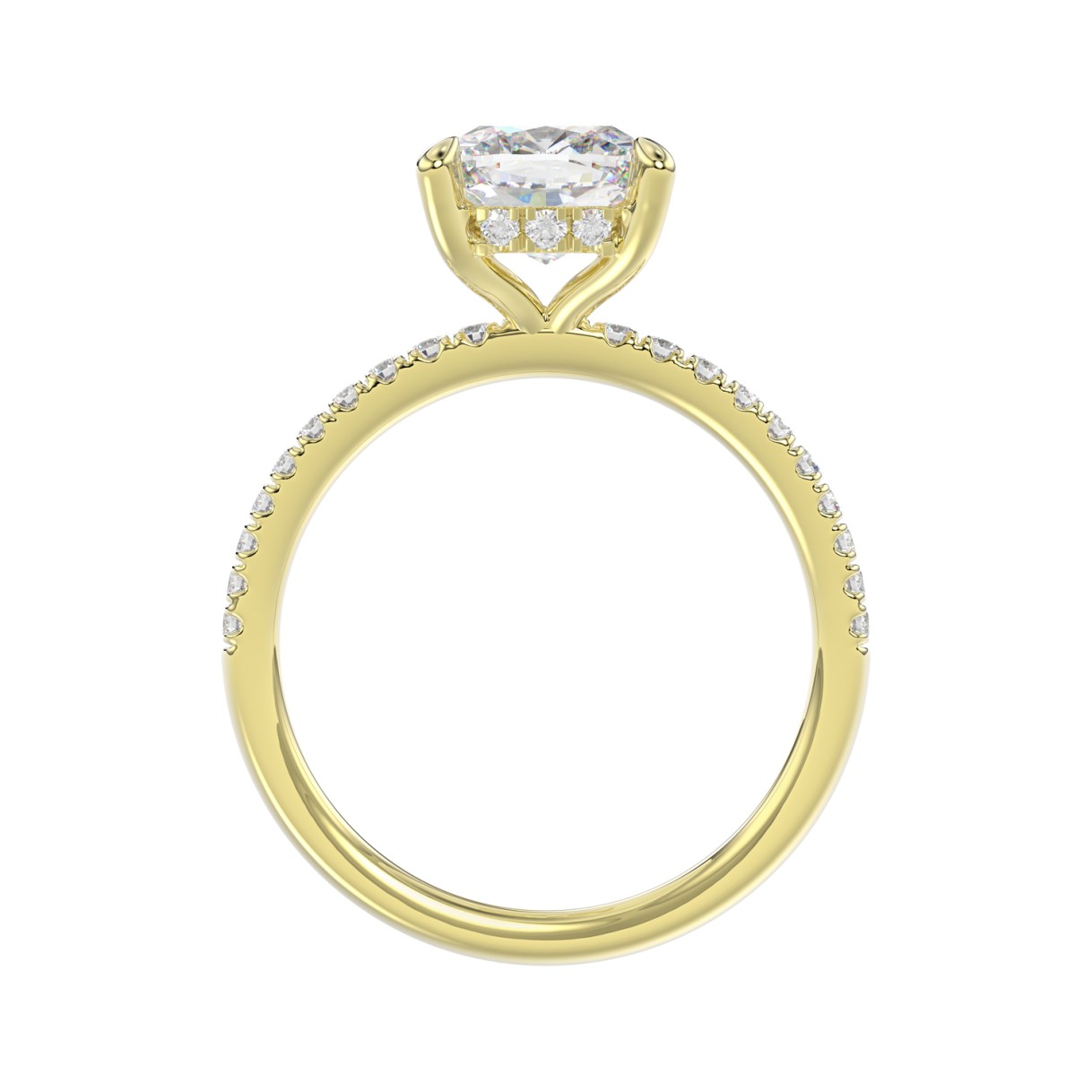 14K YELLOW GOLD 2 1/4CT ROUND/CUSHION DIAMOND LADIES RING (CENTER STONE CUSHION DIAMOND 2CT)