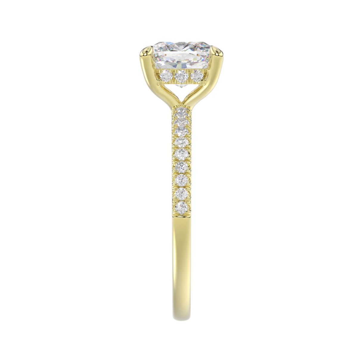 14K YELLOW GOLD 2 1/4CT ROUND/CUSHION DIAMOND LADIES RING (CENTER STONE CUSHION DIAMOND 2CT)