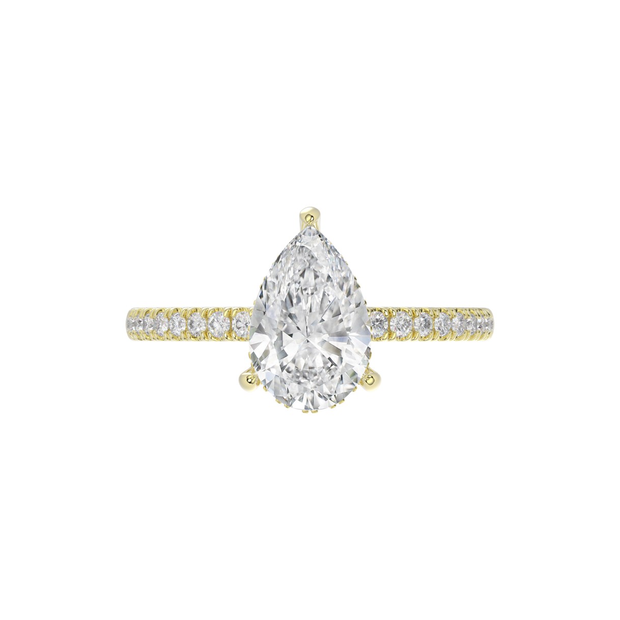 14K YELLOW GOLD 2 3/4CT ROUND/PEAR DIAMOND LADIES RING (CENTER STONE PEAR DIAMOND 2CT)