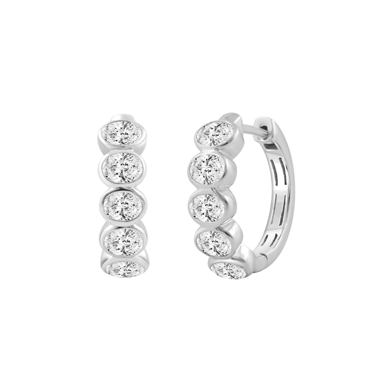 14K WHITE GOLD 1 1/2CT OVAL DIAMOND HOOP EARRINGS