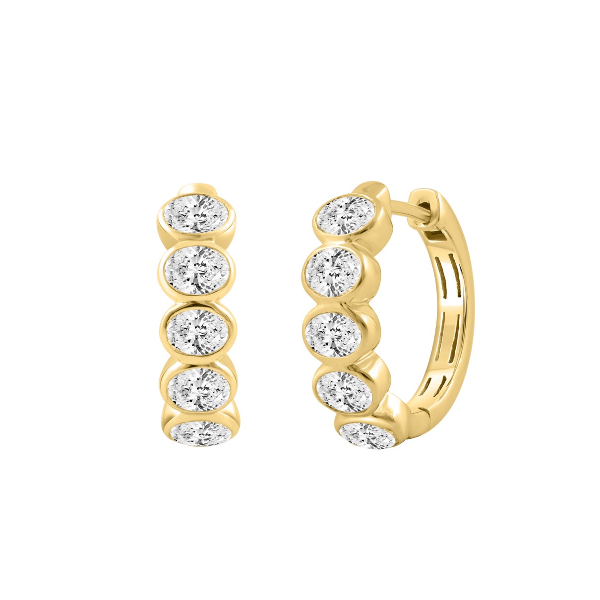 14K YELLOW GOLD 1 1/2CT OVAL DIAMOND HOOP EARRINGS