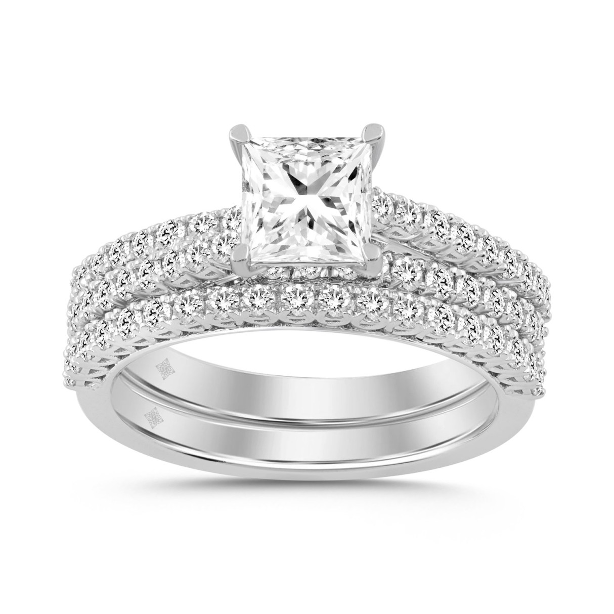 14K WHITE GOLD 1 3/4CT ROUND/PRINCESS DIAMOND LADIES BRIDAL SET