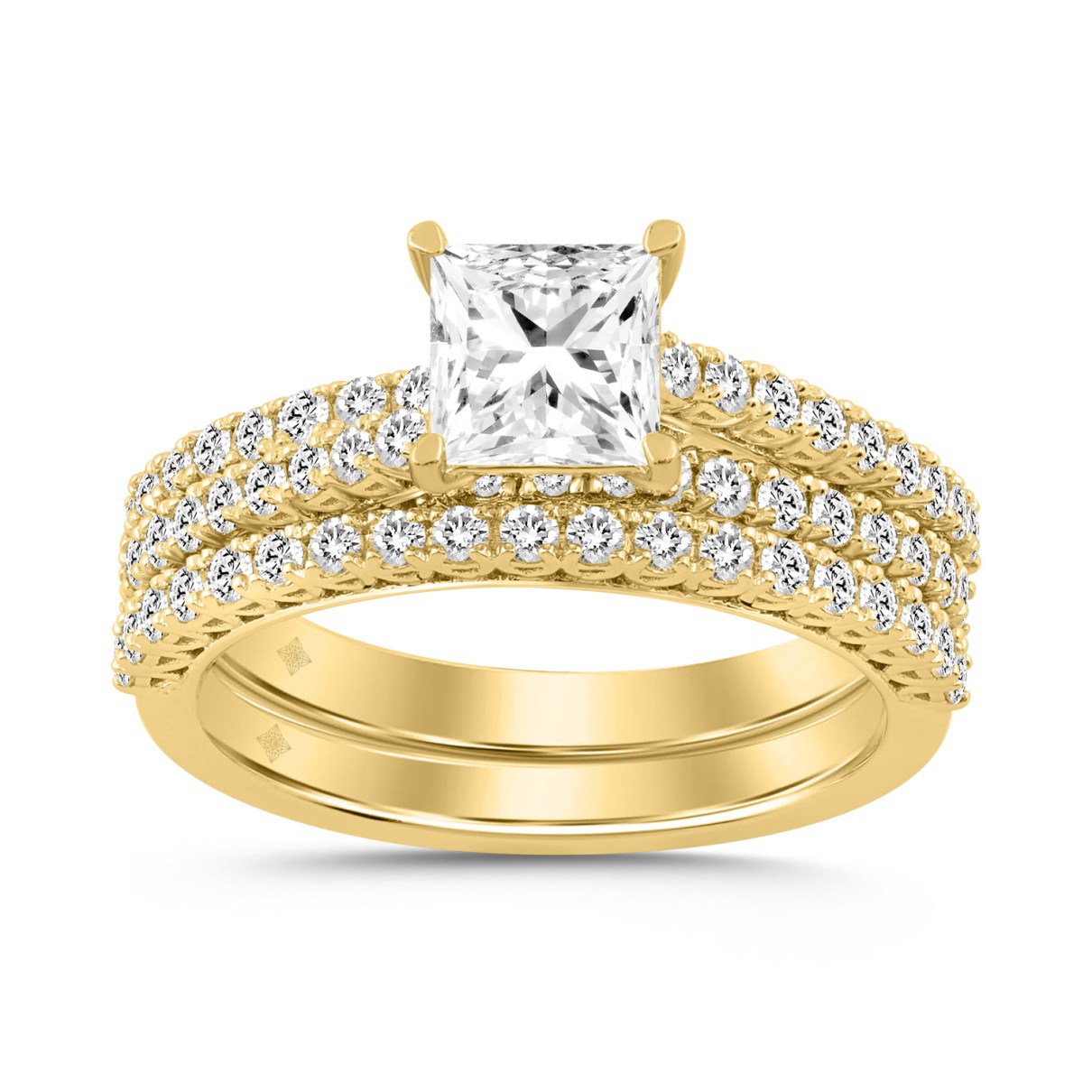 14K YELLOW GOLD 1 3/4CT ROUND/PRINCESS DIAMOND BRIDAL SET