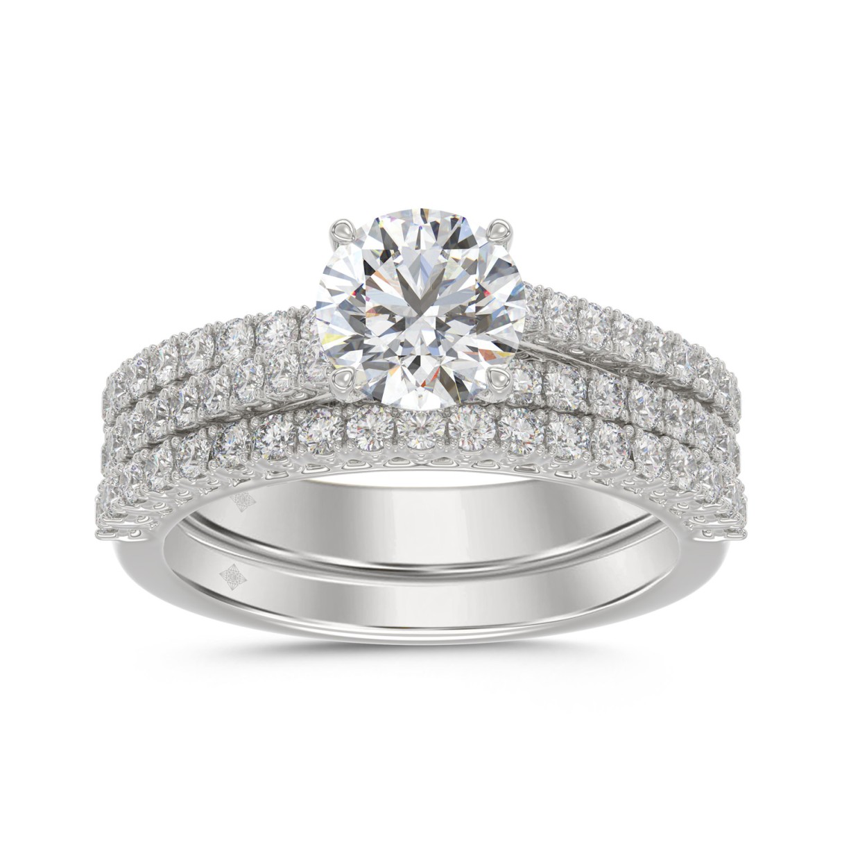14K WHITE GOLD 1 3/4CT ROUND DIAMOND BRIDAL SET (C...