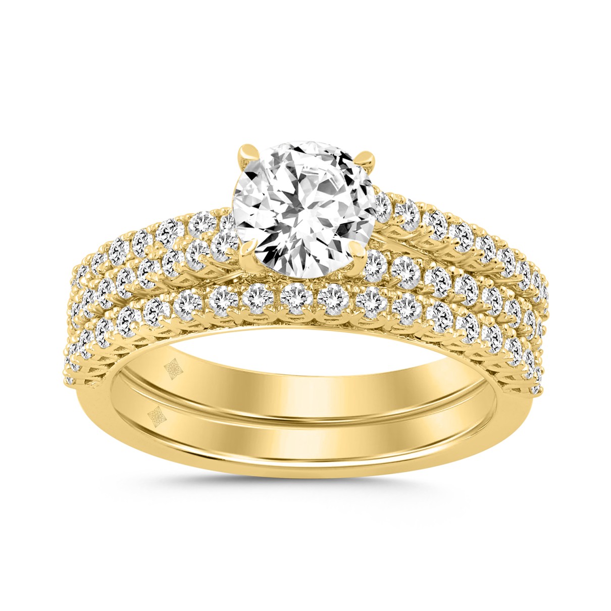 14K YELLOW GOLD 1 3/4CT ROUND DIAMOND BRIDAL SET