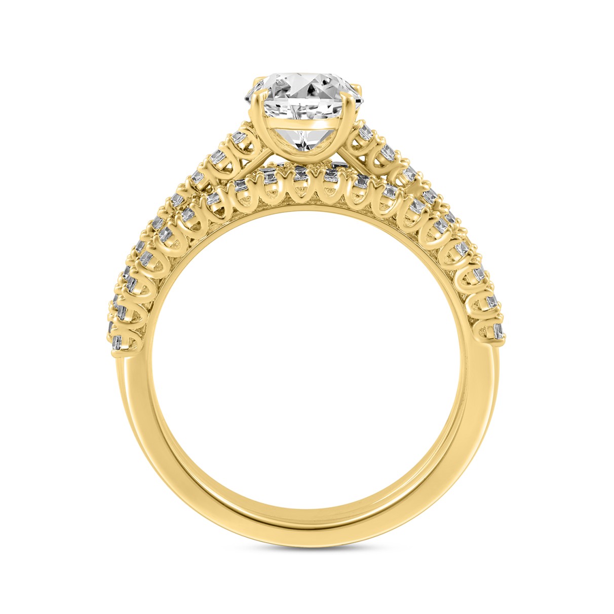 14K YELLOW GOLD 1 3/4CT ROUND DIAMOND BRIDAL SET