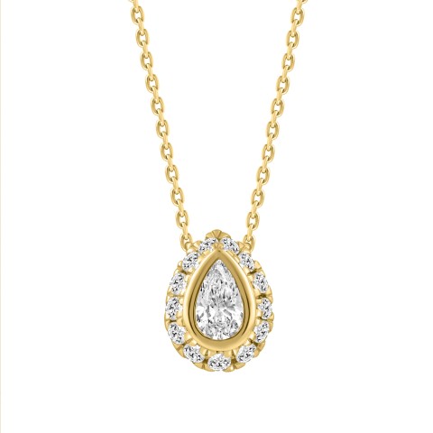 10K YELLOW GOLD 1/3CT ROUND/PEAR DIAMOND LADIES NECKLACE