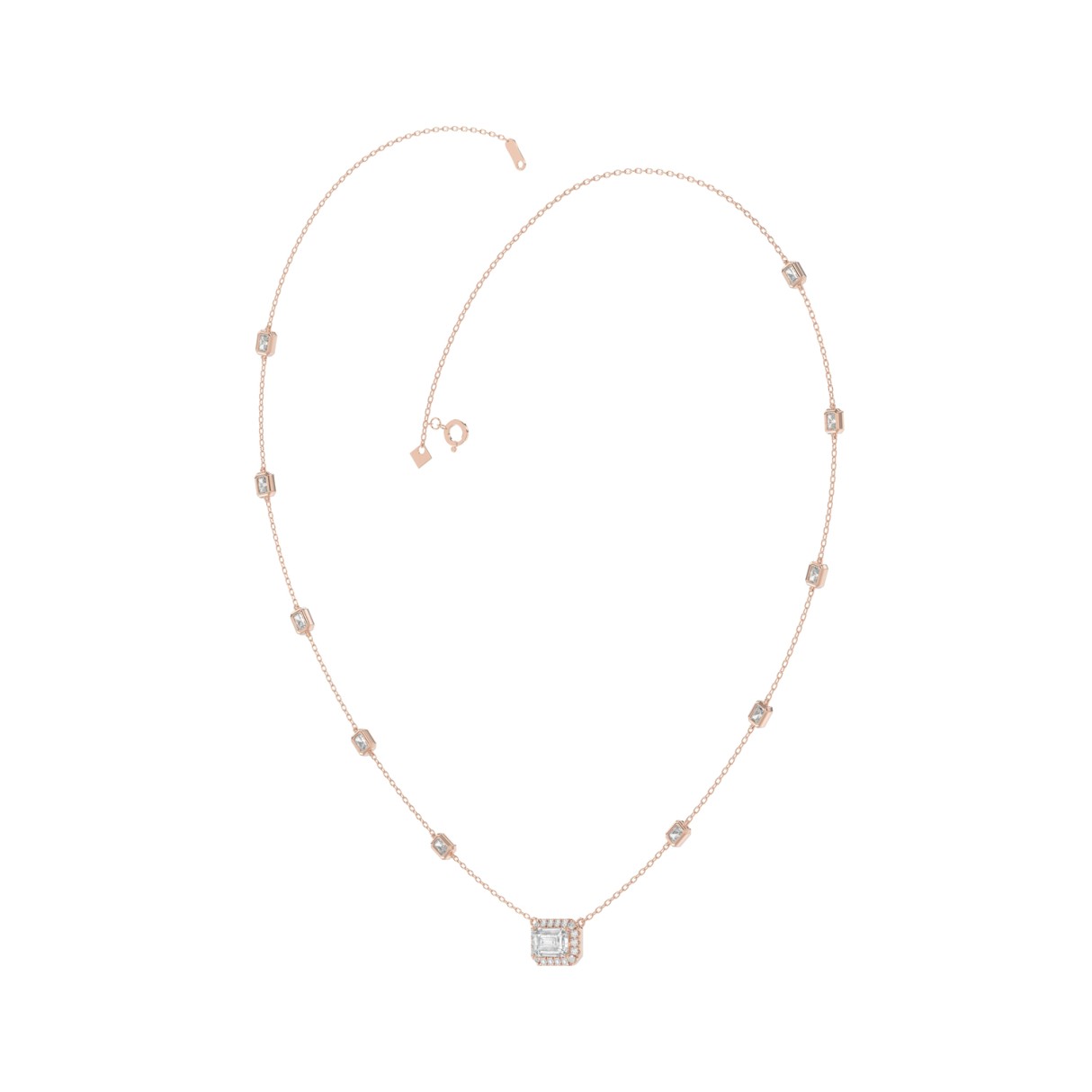 14K ROSE GOLD 2 1/4CT ROUND/EMERALD DIAMOND LADIES NECKLACE