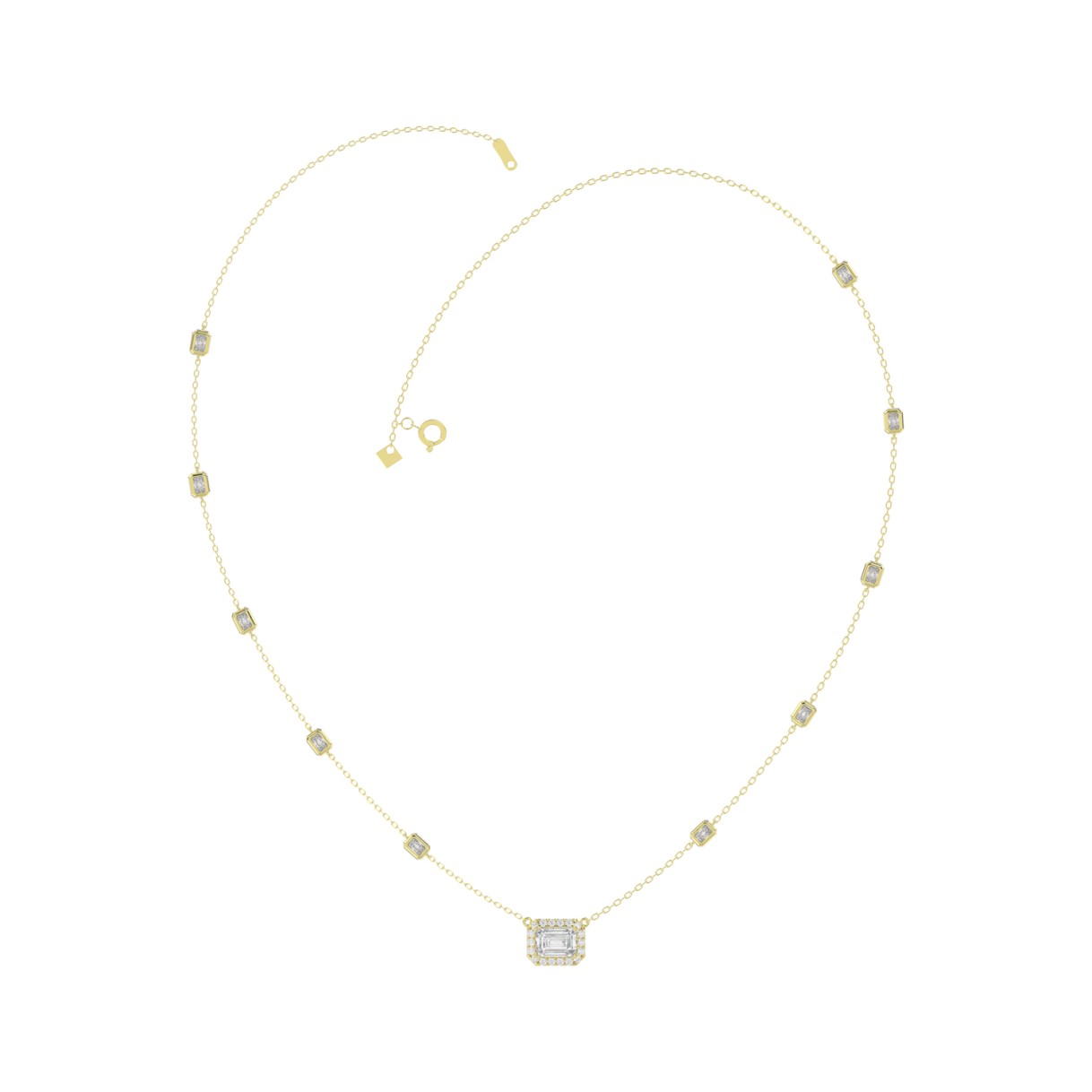 14K YELLOW GOLD 2 1/4CT ROUND/EMERALD DIAMOND LADIES NECKLACE