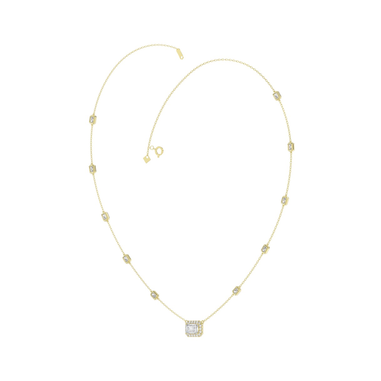 14K YELLOW GOLD 2 1/4CT ROUND/EMERALD DIAMOND LADIES NECKLACE