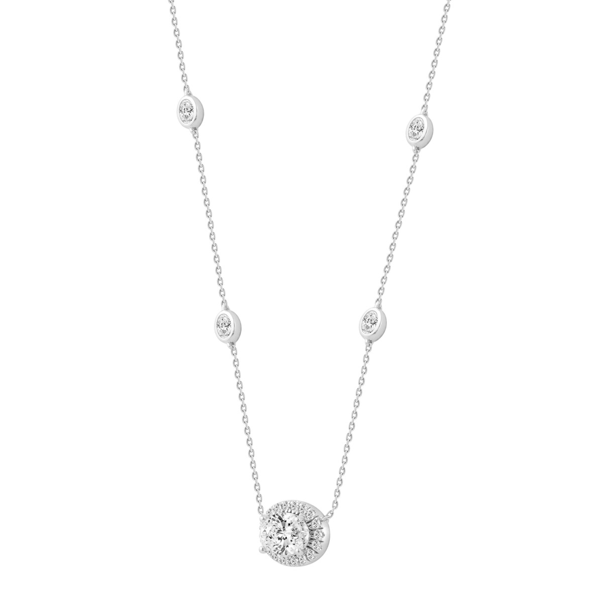 14K WHITE GOLD 2 1/4CT ROUND/OVAL DIAMOND LADIES NECKLACE