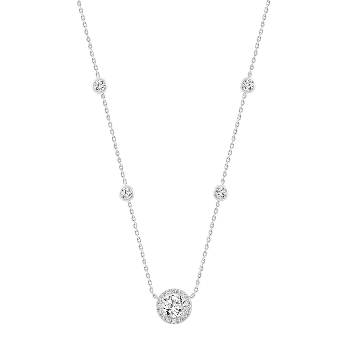 14K WHITE GOLD 2 1/4CT ROUND DIAMOND LADIES NECKLACE