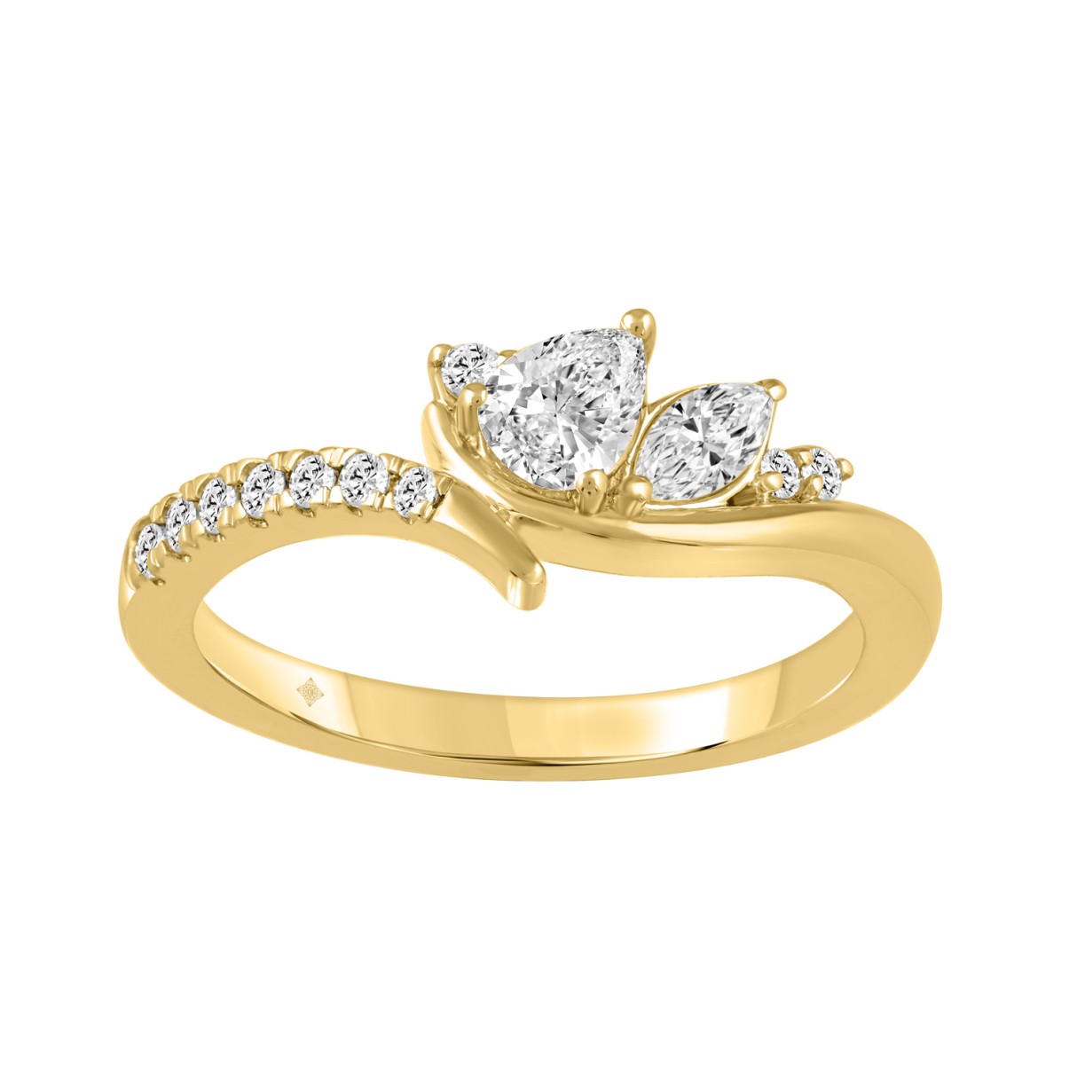 10K YELLOW GOLD 1/2CT ROUND/PEAR/MARQUISE DIAMOND LADIES RING