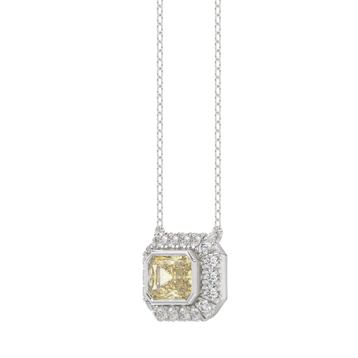 14K WHITE GOLD 1 1/4CT ROUND/YELLOW RADIANT DIAMOND LADIES PENDANT WITH CHAIN
