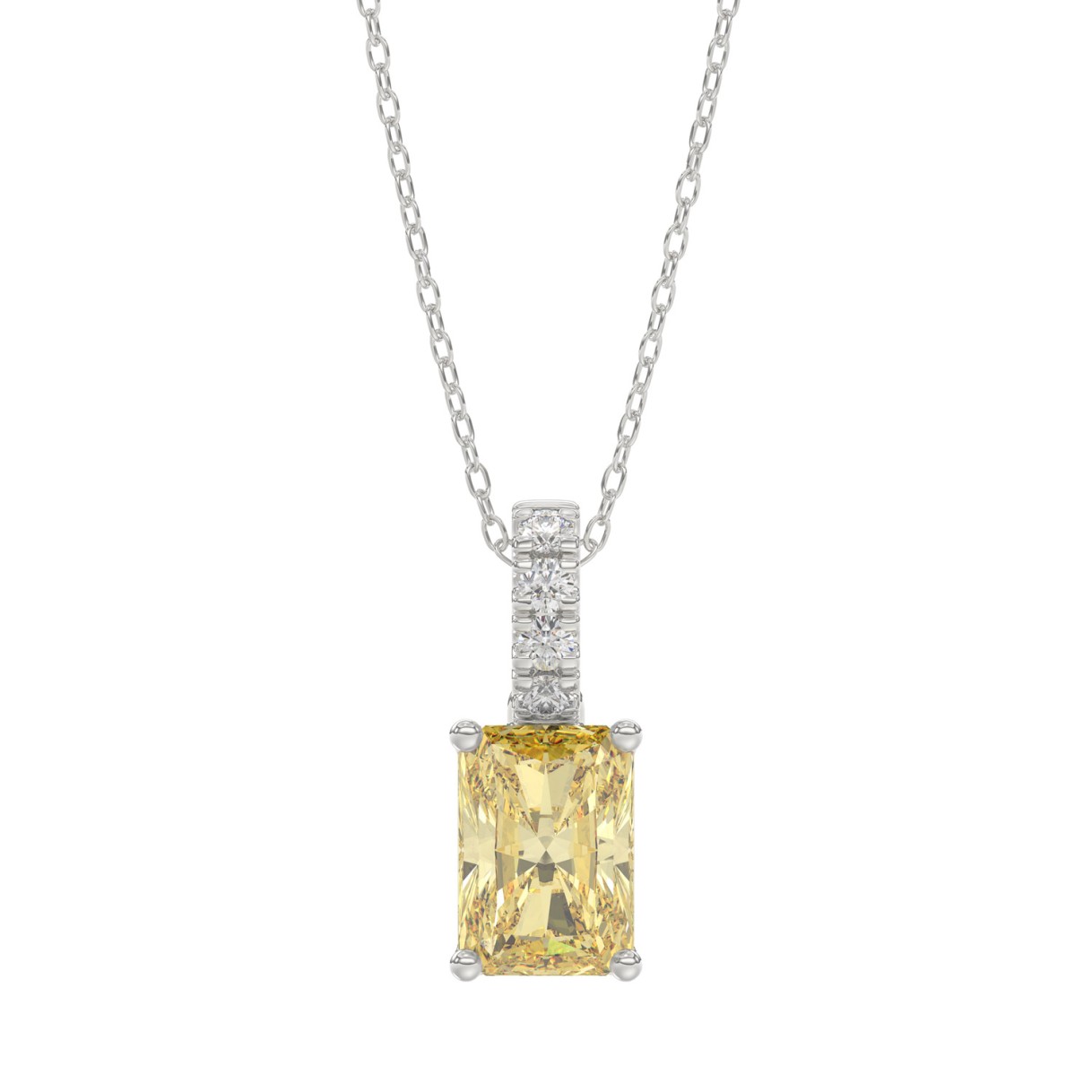 14K WHITE GOLD 1 1/3CT ROUND/YELLOW RADIANT DIAMOND LADIES PENDANT WITH CHAIN